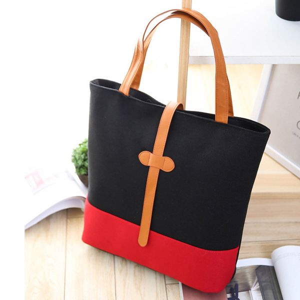

simple woman bags handbag canvas contrast color big bag woman leisure shoulder bag girls korean version literary school tote