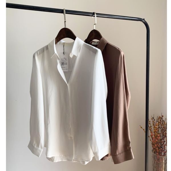 

woman shirts vintage long sleeve turn-down white brown collar blouses women chic spring summer mujer shirt women's clothing