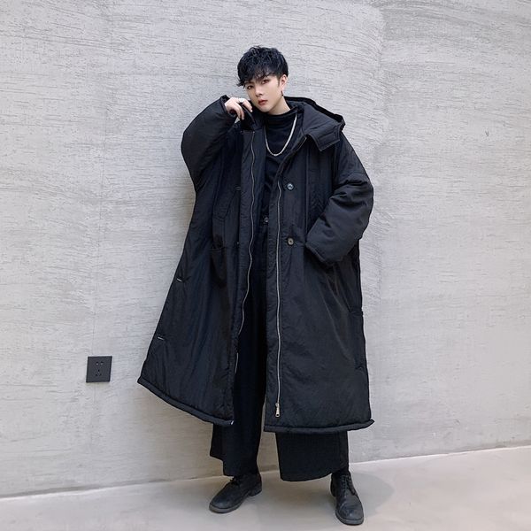 

men's winter warm cotton plus long down jacket men's winter warm coat, Black