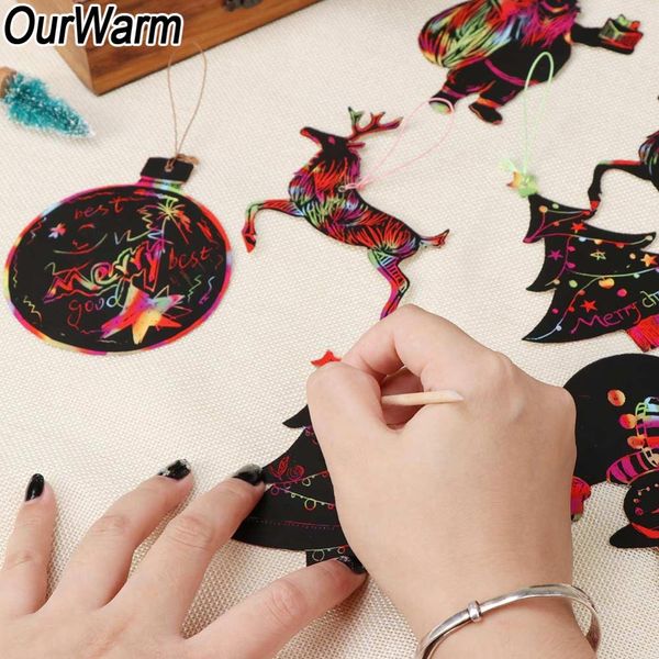 

ourwarm 24pcs personalized christmas decoration pendant ornament magic color scratch art paper coloring card xmas gift for child