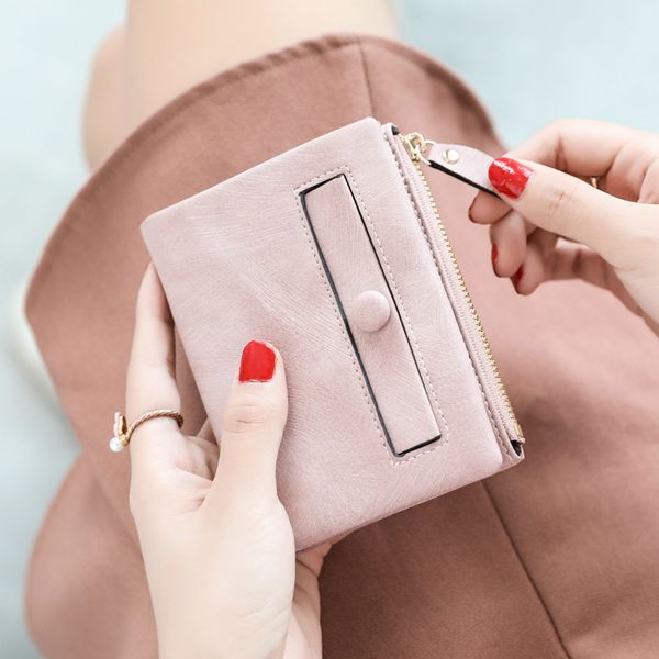 

fashion women wallet small female purse purse lady letter snap fastener zipper short clutch wallet solid vintage matte, Red;black