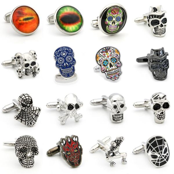 

28 styles option vintage novelty skeleton design skull cuff links, Silver;golden