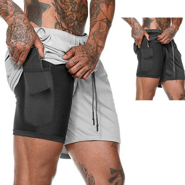 

running shorts breathable joggers mens 2 in 1 pants gyms fitness bodybuilding workout quick dry beach male, Black;blue