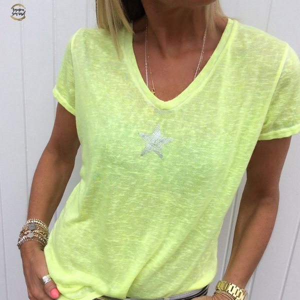 

5colors plus size 5xl star printed t shirt women summer short sleeve thin tee short shirt tee wdc2089, White
