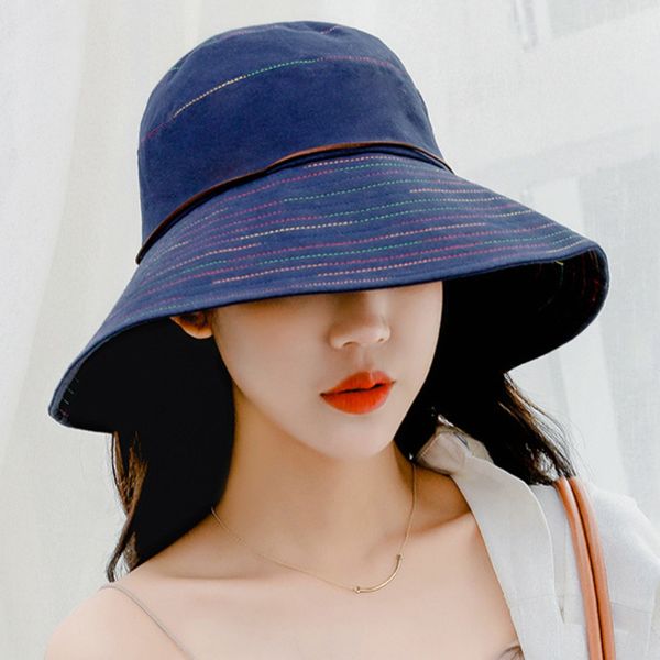 

ht2241 women summer sun hat ladies solid wide brim hats anti-uv female flat fisherman cap fishing hat korea style bucket, Blue;gray