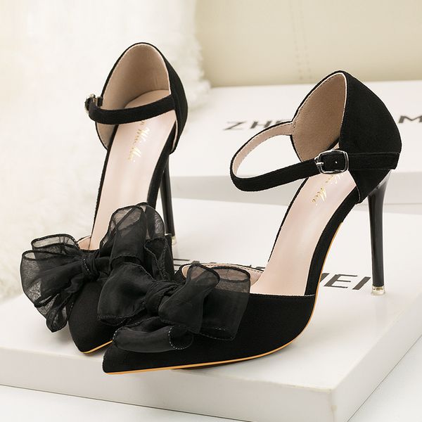 

ready stock - shock pure color pointed bow, sweet high heels women's single shoes , discount