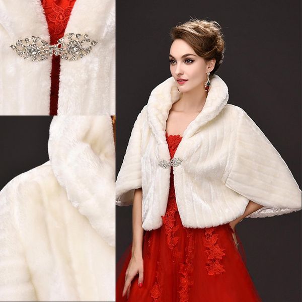 

winter ivory new bridal wraps faux fur jacket for wedding prom ivory winter warm bridesmaid rhinestone bolero cpa971, White