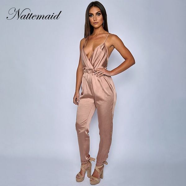 

nattemaid spaghetti regular elegant rompers womens jumpsuit office ladies workwear backless summer jumpsuit v neck sexy, Black;white