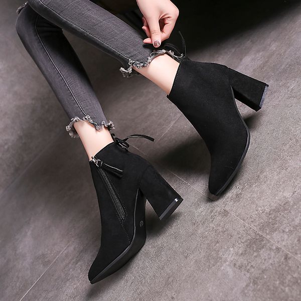 

goodrsson women casual boots new women's boots thick mid heel solid side zipper design fashion tide female leisure, Black