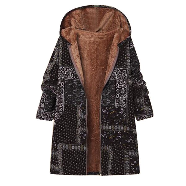 

sagace women winter warm floral hooded jacket print hoody vintage oversize coats winter padded jacket thicker parkas sep 24, Black