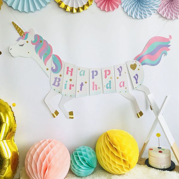 New Arrive Unicorn Paper Flag Happy Birthday Banner Wedding Horse