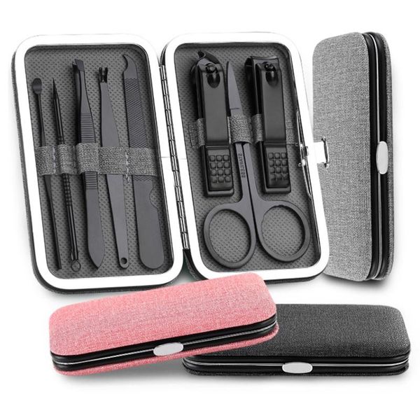 

8pcs/set multifunctional nail clippers set stainless steel black pedicure scissor tweezer manicure set kit nail art tools #551