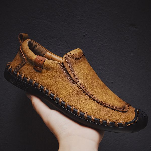 

quality autumn new men's casual shoes leather men loafers outdoor comfortable man moccasins shoes breathable man flats 38-46, Black