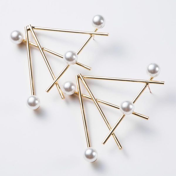 

gereit new women jewelry geometric irregular triangle earrings simulated pearls big stud earrings for girls vintage jewelry, Silver