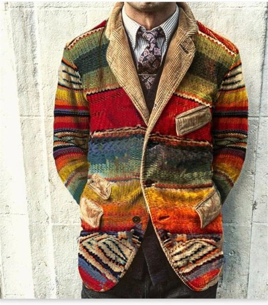 

suit coats designer mens jackets vintage mens designer jackets fashion contrast color lapel neck long sleeve coduroy, Black;brown