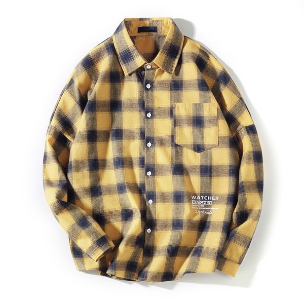 

мужская рубашка отворотом плед печать сыпучие печати три цвета с длинным рукавом повседневные дикого карманный мужчины, White;black