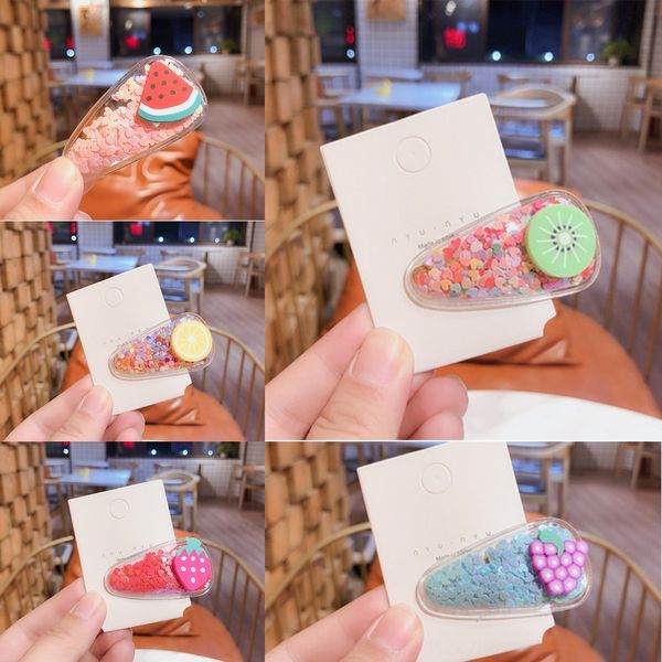 

color personalized quicksand transparent girl fruit hairpin fruit headdress children's hairpin bb clip headdress, Slivery;white