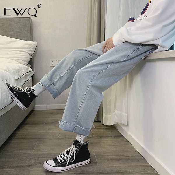 

ewq / 2020 spring new jeans male solid color loose fashion denim trousers handsome trend directly ankle-length pants men 9y232, Blue