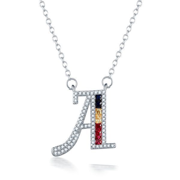 

a-z 26 letters initial necklace luxury silver pendant chain for women house name fashion cubic zirconia jewelry
