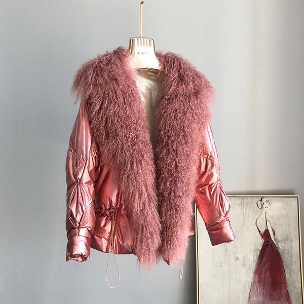 

2019 korean women's fur coat winter short fashion parka women clothes wool fur coller warm slim coat female down jacket, Black
