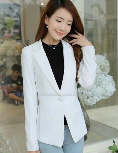 

the woman spring and autumn high-quality goods han version new fund tide individual character slim solid color long-sleeve suit coat / s-2xl, White;black