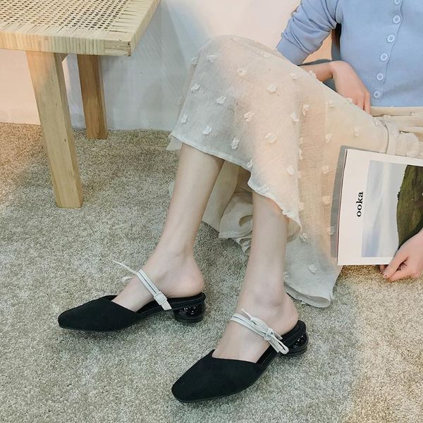 

sandals and slippers women baotou 2020 square head summer new korean version of the wild thick with women's shoes tide, Black