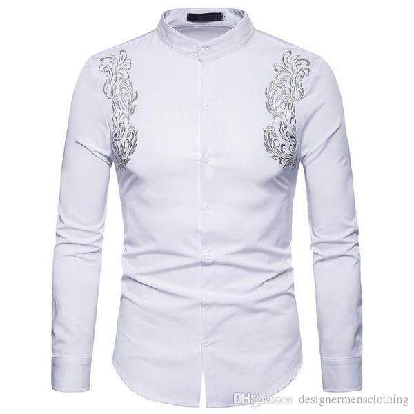 

вышивка цветочные мужские дизайнерские рубашки с длинным рукавом отложной повседневные рубашки весенний принт мужские тройники, White;black