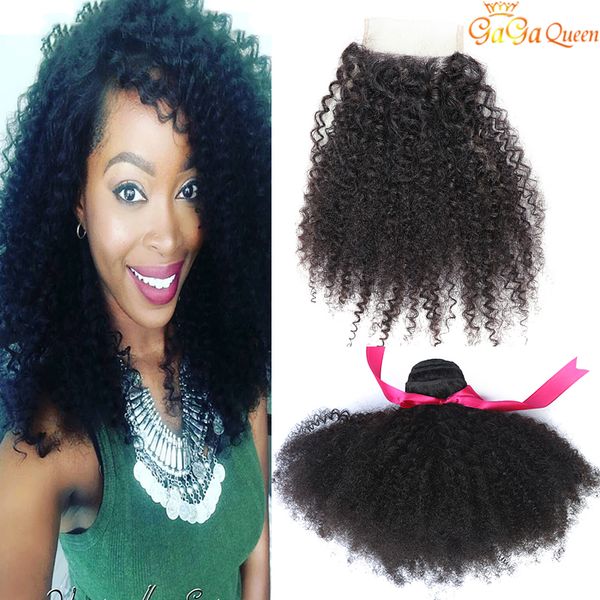 

brazilian afro kinky curly hair with closure 3 bundles brazilian human hair extensions afro kinky curly with 4x4 lace closure, Black;brown