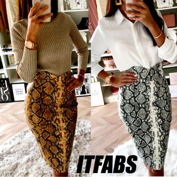 

новые сексуальные змеиные юбки женщины bodycorn высокой талией змеиным принтом юбка-карандаш трубки длиной до колена рабочий клуб леди мода, Black