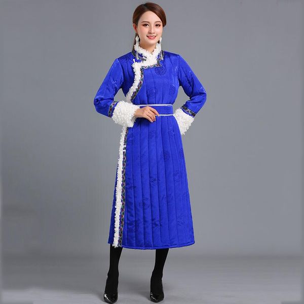 

traditional mongolian ethnic clothing tang suit style robe female vintage pattern cheongsam elegant asian costume winter dress, Red