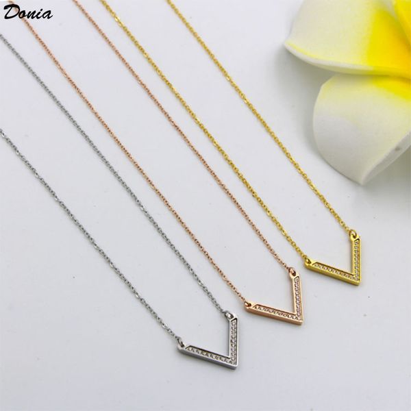 

donia jewelry европейская и американская мода трехцветная гальваника v-образная медь микро инкрустированный циркон ожерелье модные аксессуар, Silver