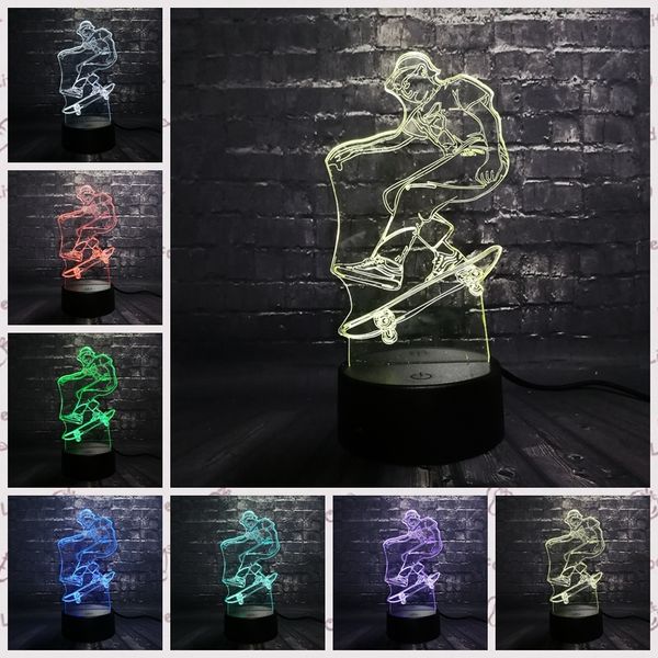 

dropshipping skateboard boy 3d led night light desk table decor lamp bedroom sleep 7 color change kid christmas boy gift toy
