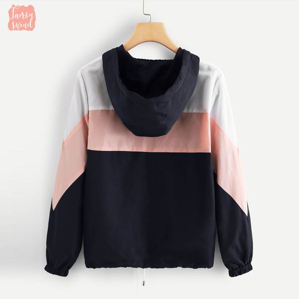 

jackets women sleeve autumn long patchwork hooded blouse coats and women windbreaker coat clothes chaqueta mujer, Black;brown