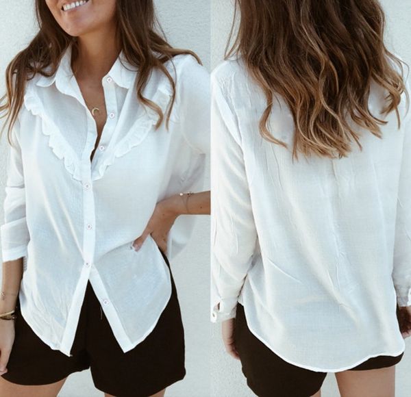 

women autumn blouses vintage solid ruffles blouse long sleeve shirt office lady camisas feminina female fashion white shirt