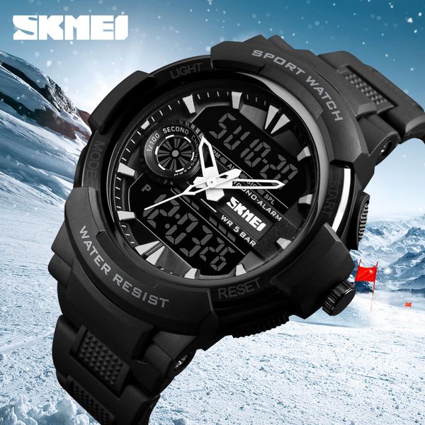 

skmei men sports watches back light fashion dual display digital quartz wristwatches waterproof watches men clock 1320, Slivery;brown