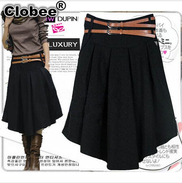 

irregular pleated skirt women's 2020 spring winter warm vintage office formal mid-calf short skirts plus size xxxl clothing y889, Black
