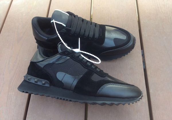 

new designer shoes rockrunner camouflage noir fabric nappa sneaker genuine leather mens women flats trainers 01, Black