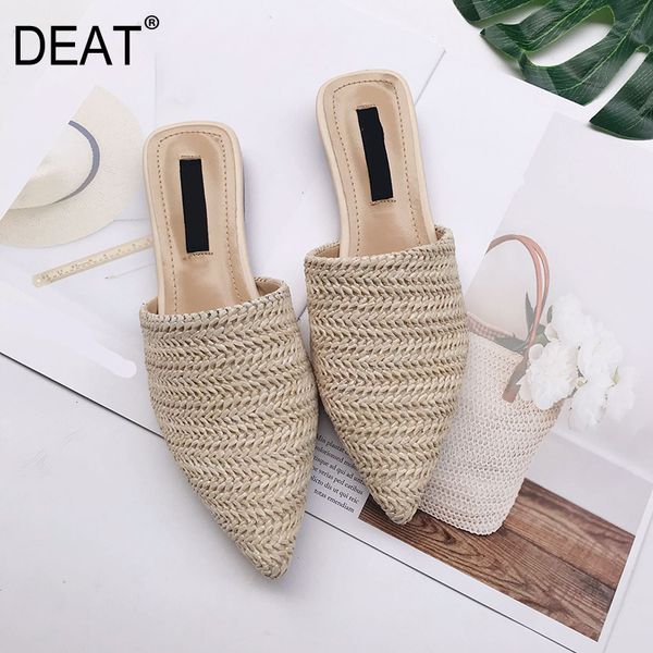 

slippers [deat] 2021 spring summer pointed toe shallow braid simple casual outdoor flat women shoes fashion tide 10i201, Black
