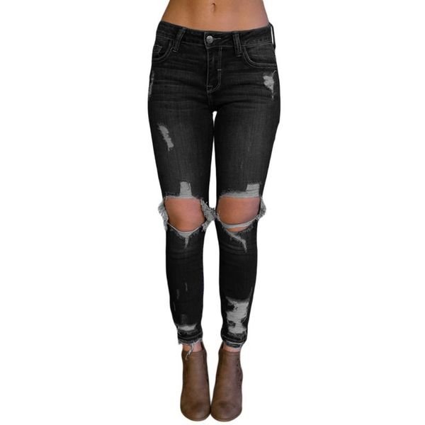 

shi ying with holes jeans women's winter 2018 new style high-waisted slim fit slimming beggar pencil trousers women's 786024, Blue