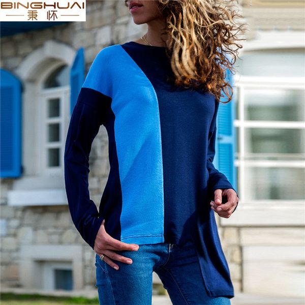 

sweater women 2019 autumn fashion patchwork long sleeve sweater pullover ladies loose casual o neck irregular pull femme, White;black
