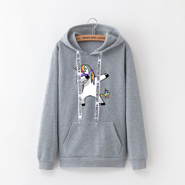 

2019 winter new harajuku women hoodies print unicorn casual loose sweatshirt women's coat jumper hooded warm plus velvet top, Black
