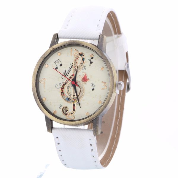 

new fashion vintage leather belt watches women luxury music pattern watches ladies quartz dress reloj clock kol saat #b, Slivery;brown