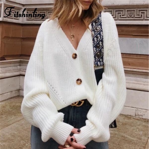 

fitshinling buttons up sweater cardigan women knitwear v neck women's clothing winter 2019 cardigan korean style cardigans sale, White