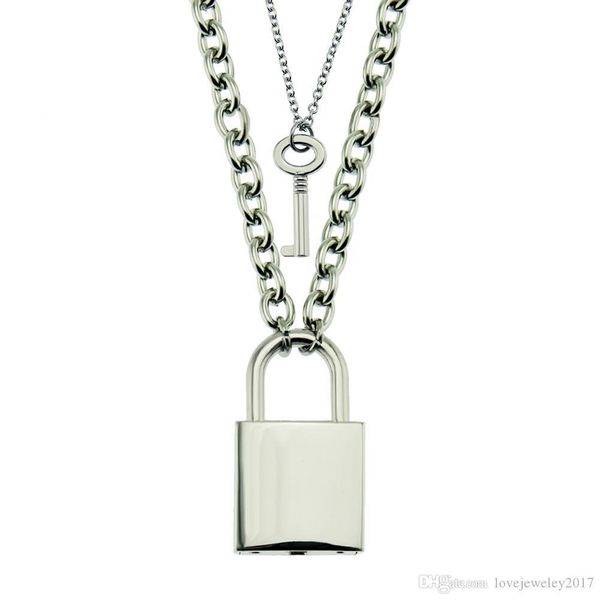 

luxury designer jewelry men necklace hip hop lock and key pendant necklaces silver plated occident punk style fashion jewelry