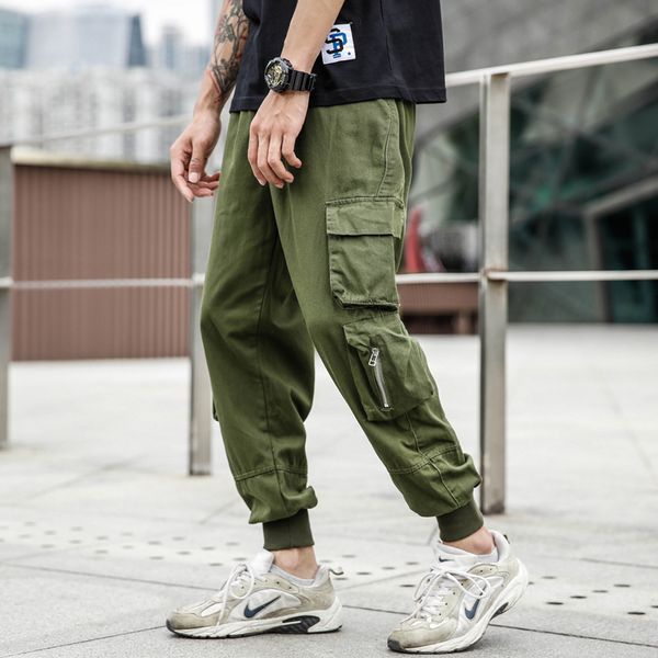 

fashion streetwear men jeans army green loose fit multi pockets cargo pants harem trousers slack bottom hip hop jogger pants men, Blue