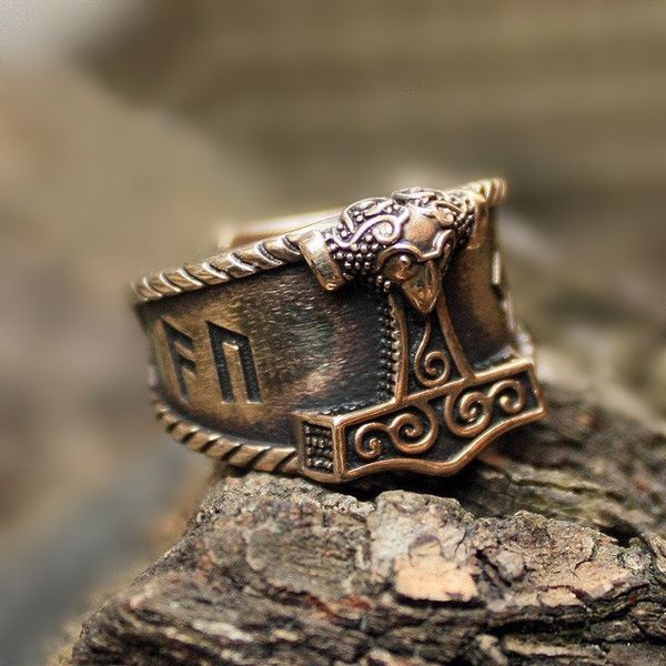 

мужские викинги кольцо из нержавеющей стали серебро удачи руна мьельнир тор молот северные кольца амулет ювелирный подарок, Silver