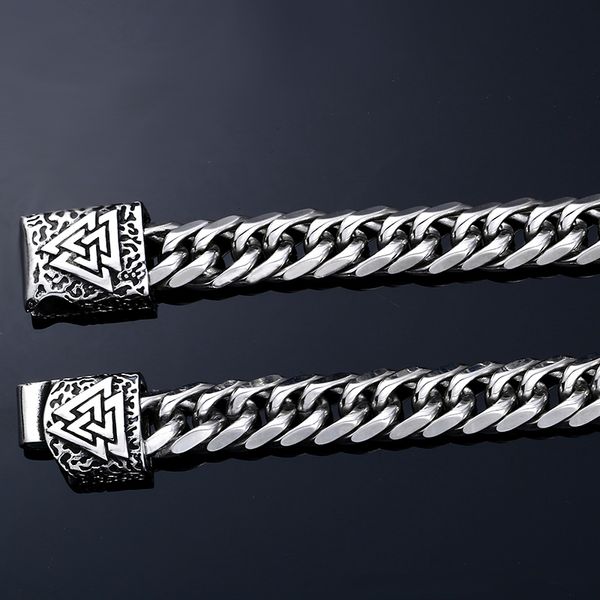 

beier 316l stainless steel men stainless steel valknut chain norse viking amulet bracelet viking king jewelry, Black