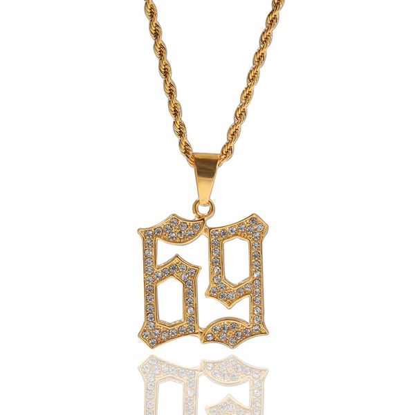

men hip hop iced out 69 number pendant necklaces stainless steel never fade male hiphop pendants necklace charm jewelry gifts, Silver