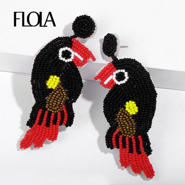 

flola cute beads parrot earrings for women bohemian handmade beaded long drop earrings boho statement jewelry oorbellen erss22, Silver