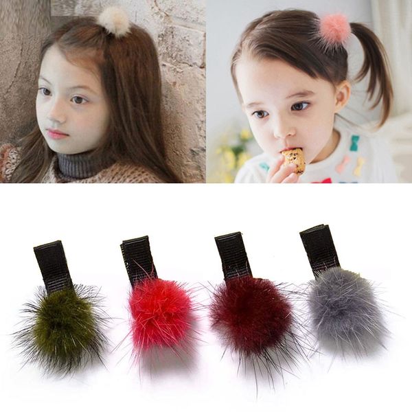 

new 1 pcs lovely soft fur pompom mini hair ball baby hairpins kids hair clips princess barrette girls clip accessories, Golden;silver